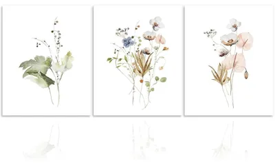 Productafbeelding van Wanddecoratie, aquarel, botanisch thema, 20x25 cm, set van 3