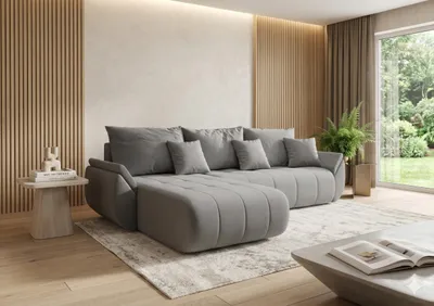Produktbild von CORNERO Ecksofa mit Schlaffunktion SYDNEY Sofa L-Form Couch mit Bettkasten Eckcouch mit Stauraum Hellgrau Ottomane links