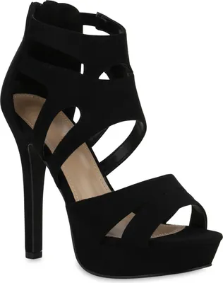 Produktbild von VAN HILL Damen High Heels Sandalette Stiletto Cut-outs Party Plateau-Schuhe 841366, Farbe: Schwarz, Größe: 36