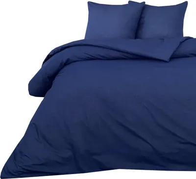 Produktbild von Bettwäsche 220x240 + 80x80 cm 100% Baumwolle Renforce Dunkelblau Uni Einfarbig Garnitur Set, 3 teilig