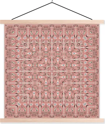 Produktbild von MuchoWow® Textilposter Muster - Teppiche - Rosa 120x120 cm mit holzfarbenen Rahmen - Textil-Poster