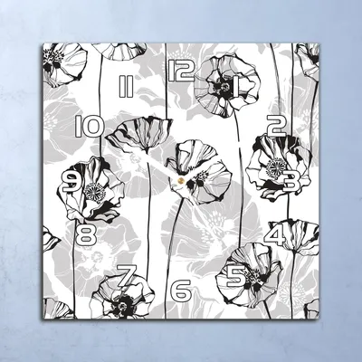 Produktbild von Deko Glasuhr Wanduhr 30x30 Mohnblumen Quarz Küchenuhr Bürouhr