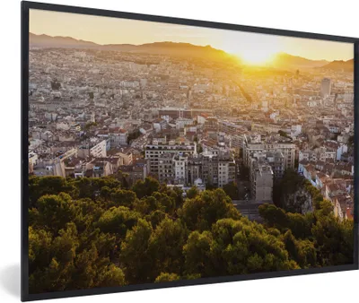 Produktbild von MuchoWow® Gerahmtes Poster Frankreich - Marseille - Sonnenuntergang 90x60 cm - Poster mit Schwarzem Bilderrahmen Wandposter Rahmen Foto Bilder - Fotorahmen - Foto-Plakat