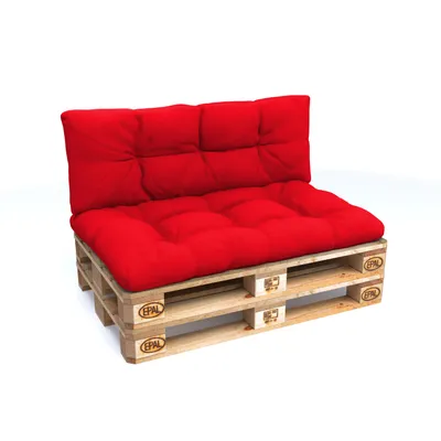 A red pallet sofa cushion set on a white background.