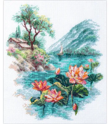 Productafbeelding van Magic Needle kruisstik-set "Bloeiende lotusbloemen", telpatroon, 22x26 cm