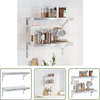 Zdjęcie produktu dla The Living Store Półki ścienne 2 szt. 50x23,5 cm srebrna stal nierdzewna