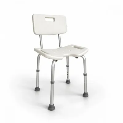 Produktbild von Mobiclinic, Duschstuhl mit Rückenlehne, Marisma, , U-Form Sitz, Höhenverstellbar, Duschhocker Mit rutschfeste Gummikappen, Aus Aluminium und PVC, weiß