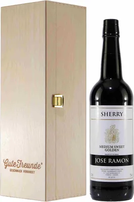Produktbild von Jose Ramon Sherry -Medium Sweet- mit Geschenk-Holzkiste