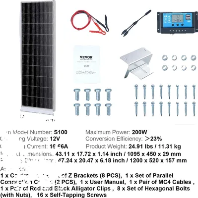 Immagine prodotto di Kit pannello solare, modulo fotovoltaico ad alta efficienza, design impermeabile, 200W