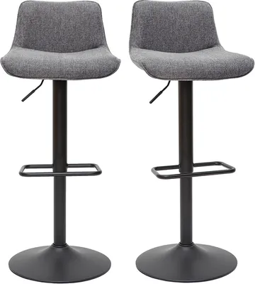 Produktbild von Miliboo - Barhocker höhenverstellbar und um 360° drehbar aus Stoff mit strukturiertem Samteffekt in Grau und Metall (2er-Set) BOOST