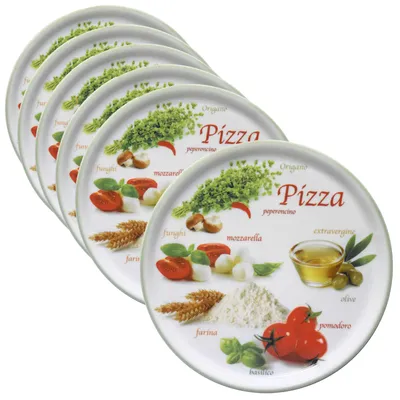 Image de lot de 6 assiettes à pizza Napoli Green Ø 33,8 cm Plat de service Assiette XL Porcelaine