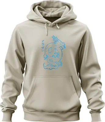 Produktbild von Japanischer Drache Neon Blau Katakana ドラゴン Cyberpunk Yakuza Retro Uni Hoodie Kapuzenpullover, Natur, L