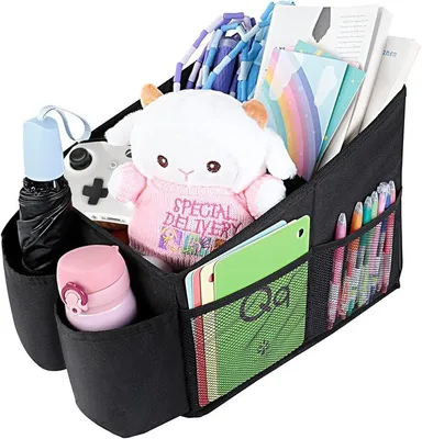 Productafbeelding van PolkaHome® Autostoelorganizer, auto-accessoires, interieur, opbergdoos voor kinderen, met bekerhouders en netvakken voor de achterbank en