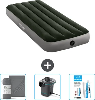 Produktbild von Intex Luftbett – 1 Person – 76 x 191 x 25 cm – Grün – im Lieferumfang enthalten Spannbettuch - Pumpe en Reperaturset