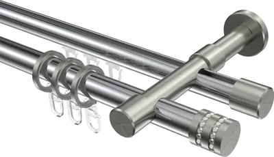 Produktbild von Interdeco Rundrohr-Innenlaufstange / Gardinenstange (Kombination) Chrom / Edelstahl-Optik, Typ Prestige Estana (Glitzerkappe), 20 mm Ø 2-läufig, 140 cm