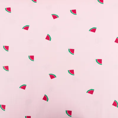 Produktbild von Baumwollstoff Meterware Popeline Wassermelone rosa grün 1,45m