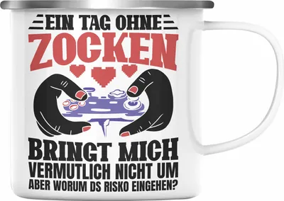 Produktbild von Trendation - Lustige Gamer Emaille Tasse Zocker Geschenk Gamer Gamergirl Geschenkidee Geburtstag Ein Tag Ohne Zocken (Silber)