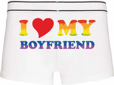 Produktbild von Boxershorts - Mann - Boxer-0073-man-white-h-S - weiß - S - hinten - LGBTQ - Flagge - I Love my Boyfriend - lustiges Motiv - Spruch - Unterwäsche - Unterhose - Freizeit - lustig