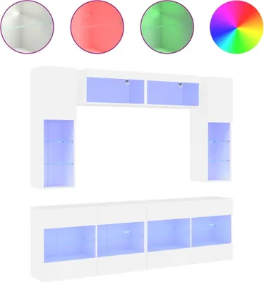 Image de meuble TV 6 pièces avec éclairage LED Blanc