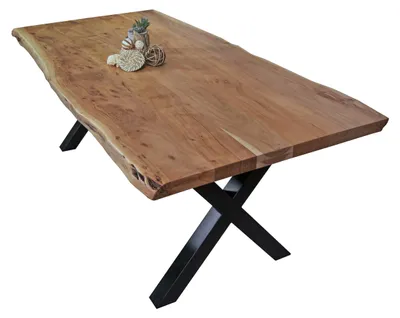 Produktbild von Esstisch Baumkante massiv Akazie Natur 280 x 110 X-Gestell schwarz CALI