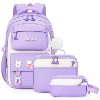 Produktbild von Schulrucksack Set Mädchen Lila 3-7 Klasse 23L mit Lunch Tasche & Federmäppchen Wasserdicht Robust