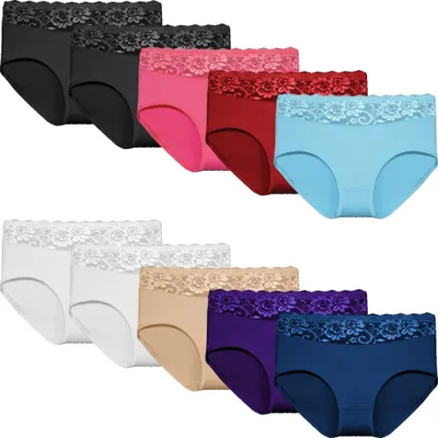 Produktbild von 5er Damen Slips Unterhosen Baumwolle Panty Unterwäsche Spitze 9060 L