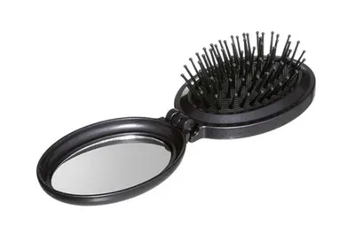 Produktbild von HAARBÜRSTE mit SPIEGEL klappbar oval Schwarz mit Noppen mini Reise Massagebürste Noppenbürste Entwirrbürste Taschenspiegel Haar Kamm Bürste 24