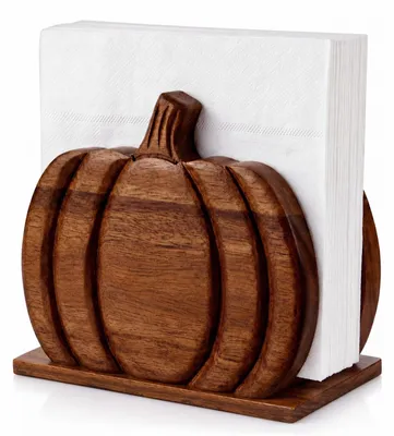 Imagen del producto de Soporte para servilletas de madera, con forma de calabaza, decorativo, para celebraciones