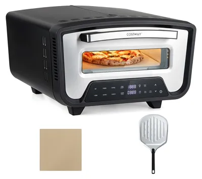 Productafbeelding van COSTWAY Elektrische pizzaoven, 1700W, geschikt voor pizza's van 12 inch, minioven die tot 455°C bereikt in 2 minuten, pizzamaker voor binnen met 8 programma's en een touchscreen