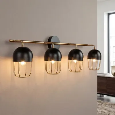 Immagine prodotto di Lampada da parete in metallo L: 85 cm grande in oro nero 4x E14 applique da interno soggiorno