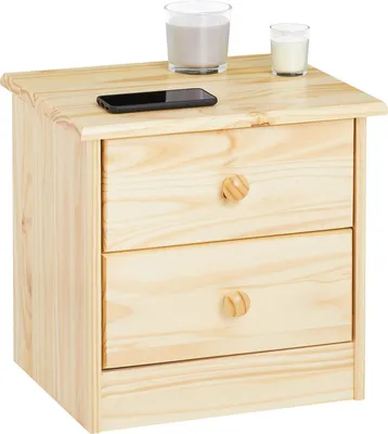 Produktbild von Nachttisch RONDO, Kiefer massiv, natur lackiert, 2 Schubladen, Landhausstil, Massivholz