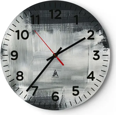 Produktbild von Wanduhr - Rund - Glasuhr - Abstraktion Schwarz Weiß - 30x30cm - Schleichendes Uhrwerk - Lautlos - zum Aufhängen bereit - Dekoration Modern - Wanddekoration aus Glas - C4AR30x30-4173