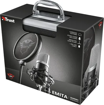 Zdjęcie produktu dla Trust 21753, Mikrofon studyjny, 20 - 20000 Hz, Kardioid, Przewodowa, USB, Czarny