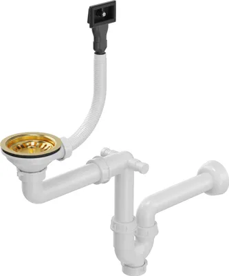 Produktbild von QUADRON Abfluss der Spüle Manuell mit 1-Kammer-Siphon, Siphon für Granit Küchenspüle mit Ablaufschlauch, Farbe: Golden, aus SteelQ