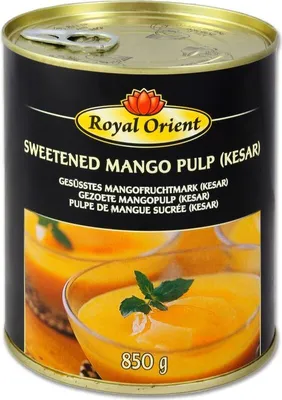 Produktbild von ROYAL ORIENT Mango Püree KESAR 850g | Mango Pulp Kesar | Mangopüree | Gesüßtes Mangofruchtmark