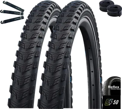 Zdjęcie produktu dla 2 x opony rowerowe Schwalbe Marathon 365 GreenGuard E-50 czarne z odblaskiem 40-622 (28 x 1,50) + 2 x dętki Schwalbe SV17L wraz z łyżkami do opon maxxi4you