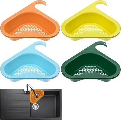 Image de Ensemble de filtres en plastique à 3 éléments pour évier, boîtier de filtre triangulaire, 4 pièces, pour légumes, fruits, filtre d'évier