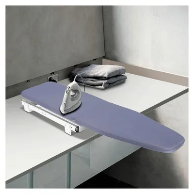 Produktbild von Klappbares Einbau-Bügelbrett für die Schrankmontage, ausziehbar und 180° drehbar, platzsparendes Schrankbügelbrett mit abnehmbarem Bezug, bis 45 kg belastbar, 81×30 cm, Grau
