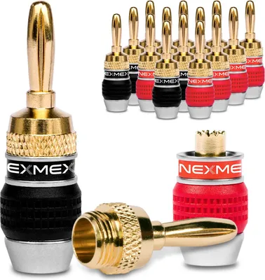 Produktbild von Bananenstecker 4mm schraubbar NEXMEX 24k vergoldet Lautsprecherkabel 14x Stecker