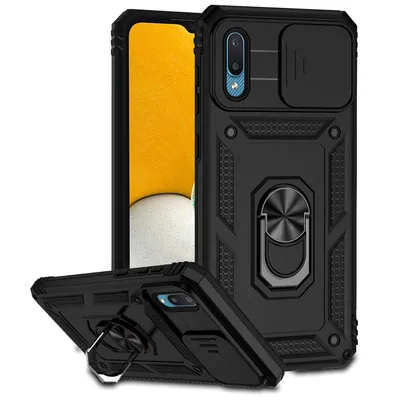 Obrázek produktu pro Pouzdro pro Samsung Galaxy A02 dvouvrstvé pouzdro s posuvným krytem kamery a prstencovým stojánkem černé