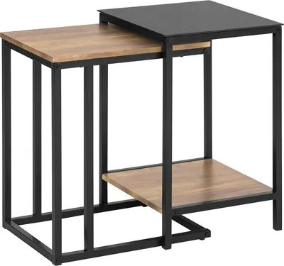 SoBuy Stapeltische FBT99-F: Schwarz-Braun, Industriell-Design mit Holzoberflächen
