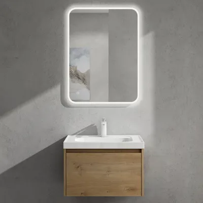 Produktbild von doporro Badmöbelset Waschbecken-Unterschrank mit Soft-close in Kerneiche für Badezimmer 60x50X40cm inkl. Mineralguss-Waschbecken Salerno