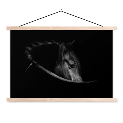 Produktbild von MuchoWow® Textilposter Pferde - Porträt - Schwarz - Tiere 60x40 cm mit holzfarbenen Rahmen - Bilder