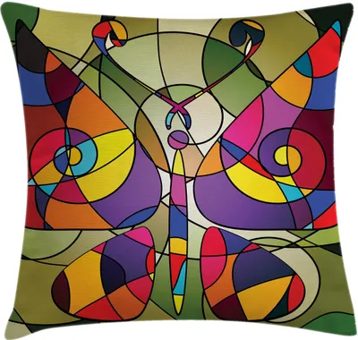 Produktbild von ABAKUHAUS Schmetterlinge Kissenbezug, Flügel, die aus verdrehten Linien modernen künstlerischen abstrakten Entwurf, 40 x 40 cm, Mehrfarbig