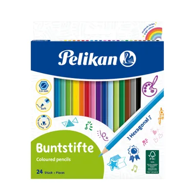 Immagine prodotto di Matite colorate esagonali Pelikan – Set da 24 colori vibranti, sottili, in legno