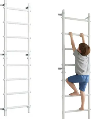 Produktbild von Sprossenwand für Kinder Indoor Klettergerüst aus Metall mit Schiebebügel und Übungsschienen  – Comet Next Basic, weiß