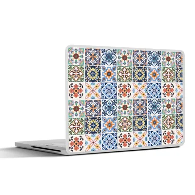 Produktbild von MuchoWow® Laptop Aufkleber Sticker Cover Design - Blumen - Orange - Blau - Abstrakt 31x22.5 cm - Laptop-Deko