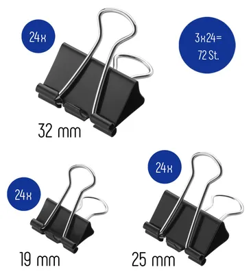 Produktbild von 72x Büroklammer Heftklammer Binder Clips Dokumenten Clip Papier Klammer schwarz