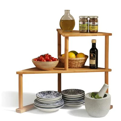 Produktbild von LS-LebenStil Küchenregal Eckregal Holz 52cm Stehendes Aufbewahrungsregal für Arbeitsplatte Küche Bad Gewürzregal über Eck Dekoregal Gewürze Organizer