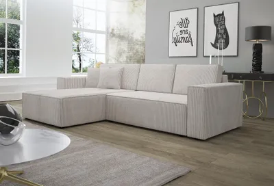 Produktbild von Ecksofa Schlafsofa Sofa CONOR Stoff Altweiss Ottomane Links